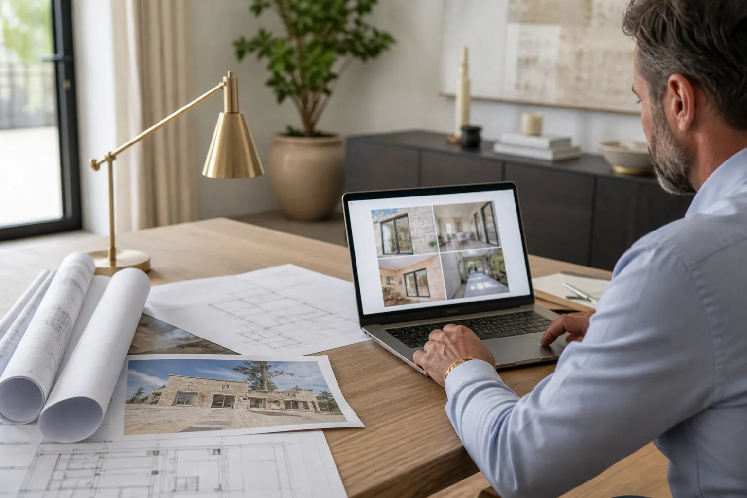 Expert en bâtiment rédigeant un rapport d’expertise sur un bureau