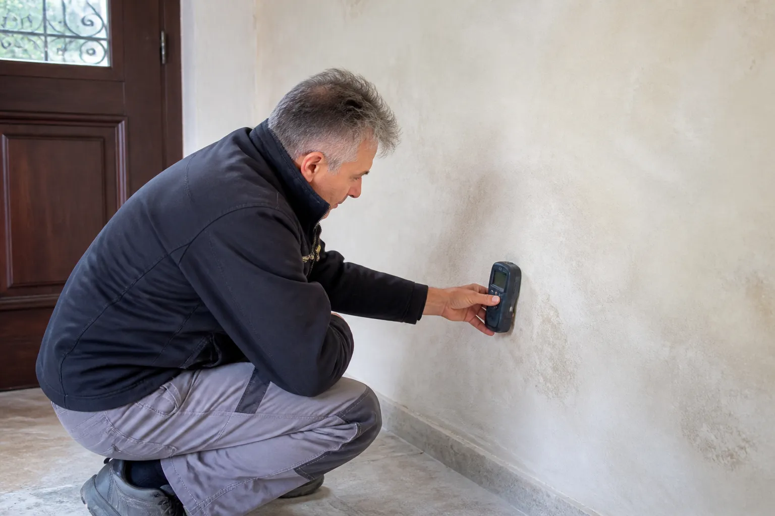 Mesure d’humidité sur le mur d’une pièce en rez-de-chaussée