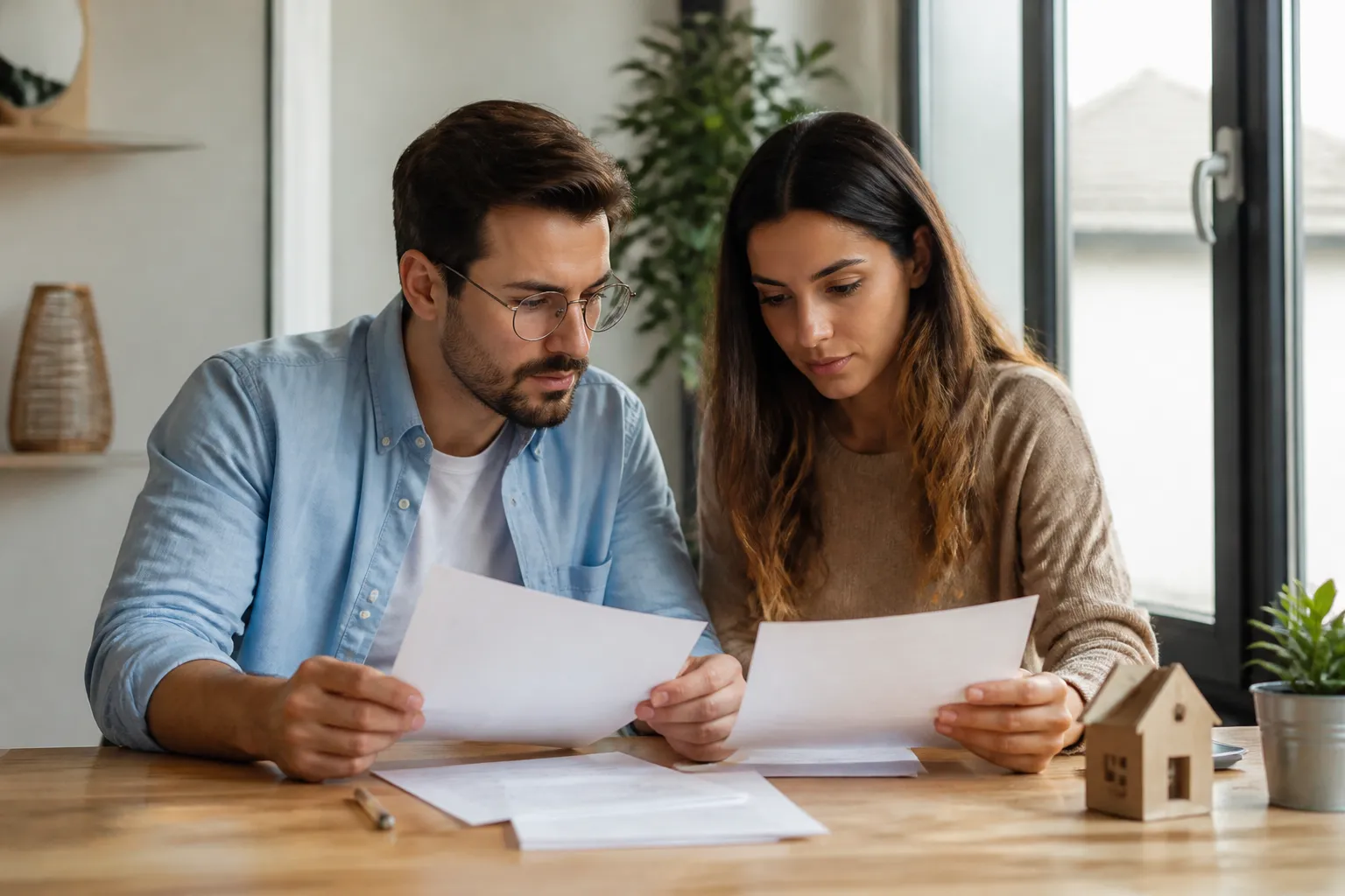 Acheteurs lisant un document de risques