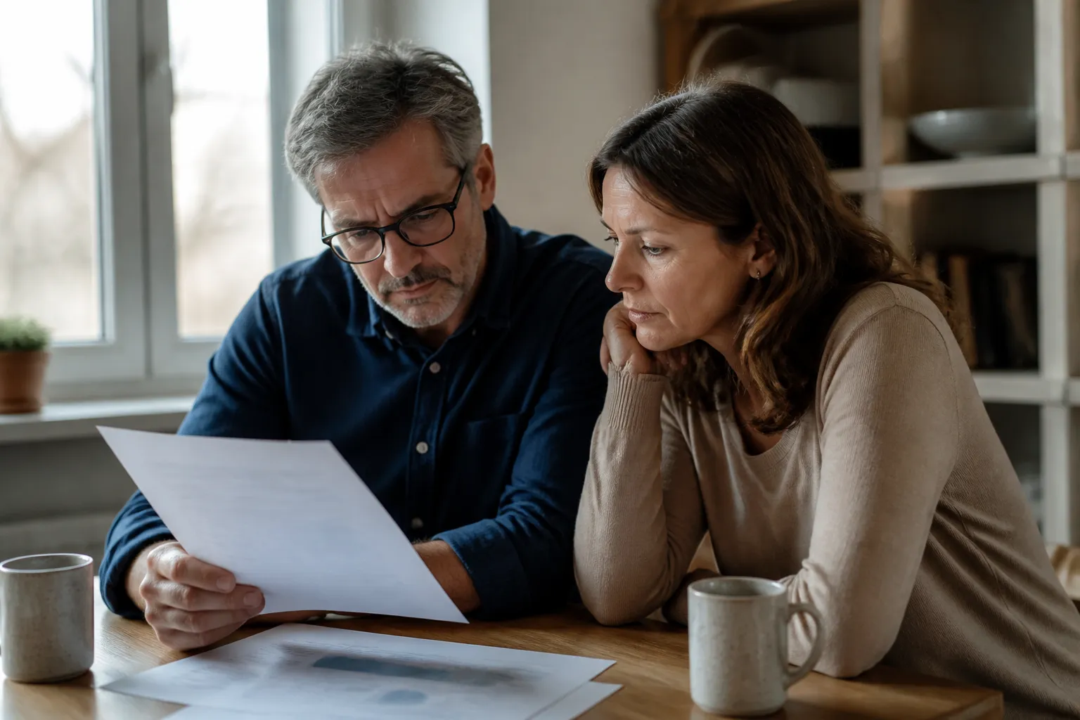 Acheteurs relisant un rapport d’expertise à une table