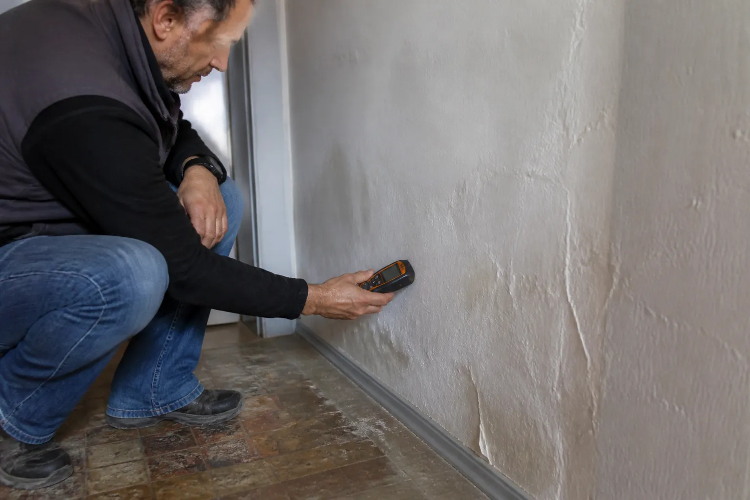 Mesure de l’humidité d’un mur intérieur pendant un bilan avant achat