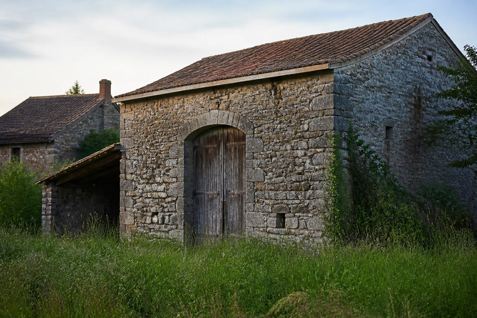 Ancienne grange en pierre avec dépendance dans un hameau rural