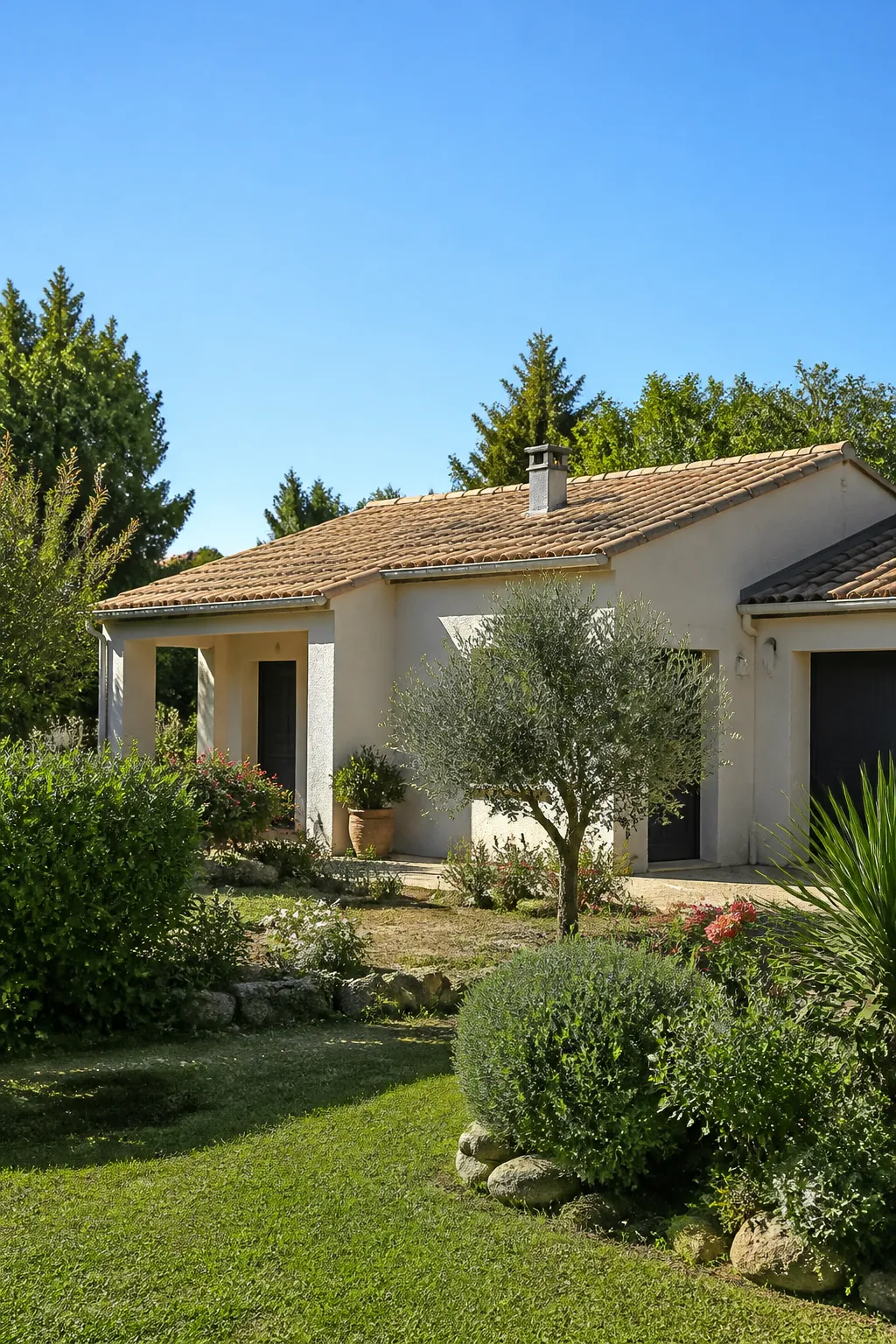 Maison individuelle enduite à toiture en tuiles canal, examinée avant achat