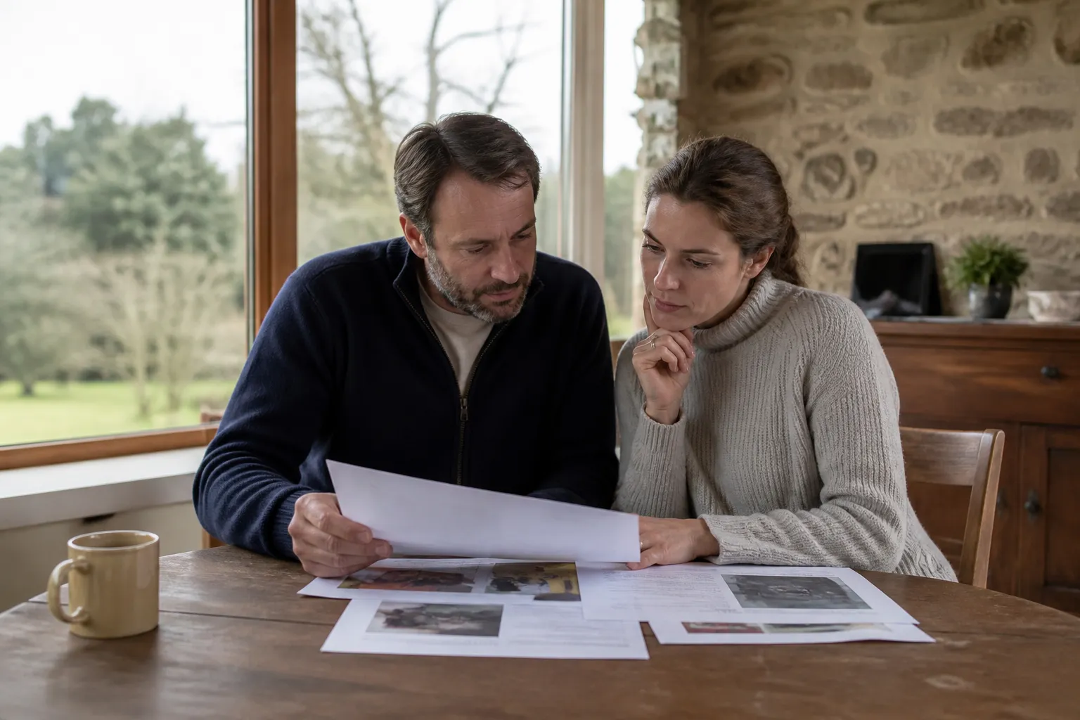 Acheteurs consultant un rapport d’expertise avant achat