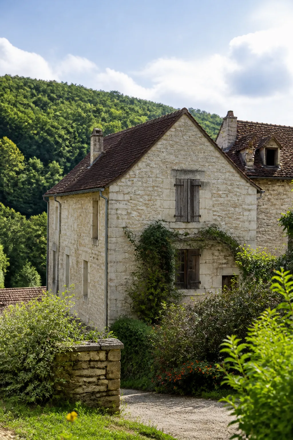 Maison de bourg en pierre calcaire dans une vallée de Haute-Marne
