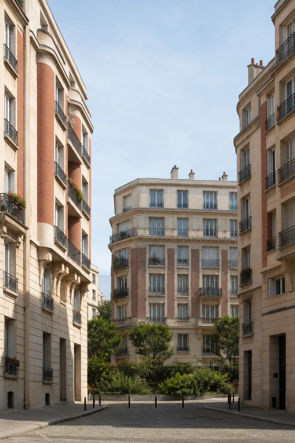 Immeubles de centre-ville en pierre claire et brique