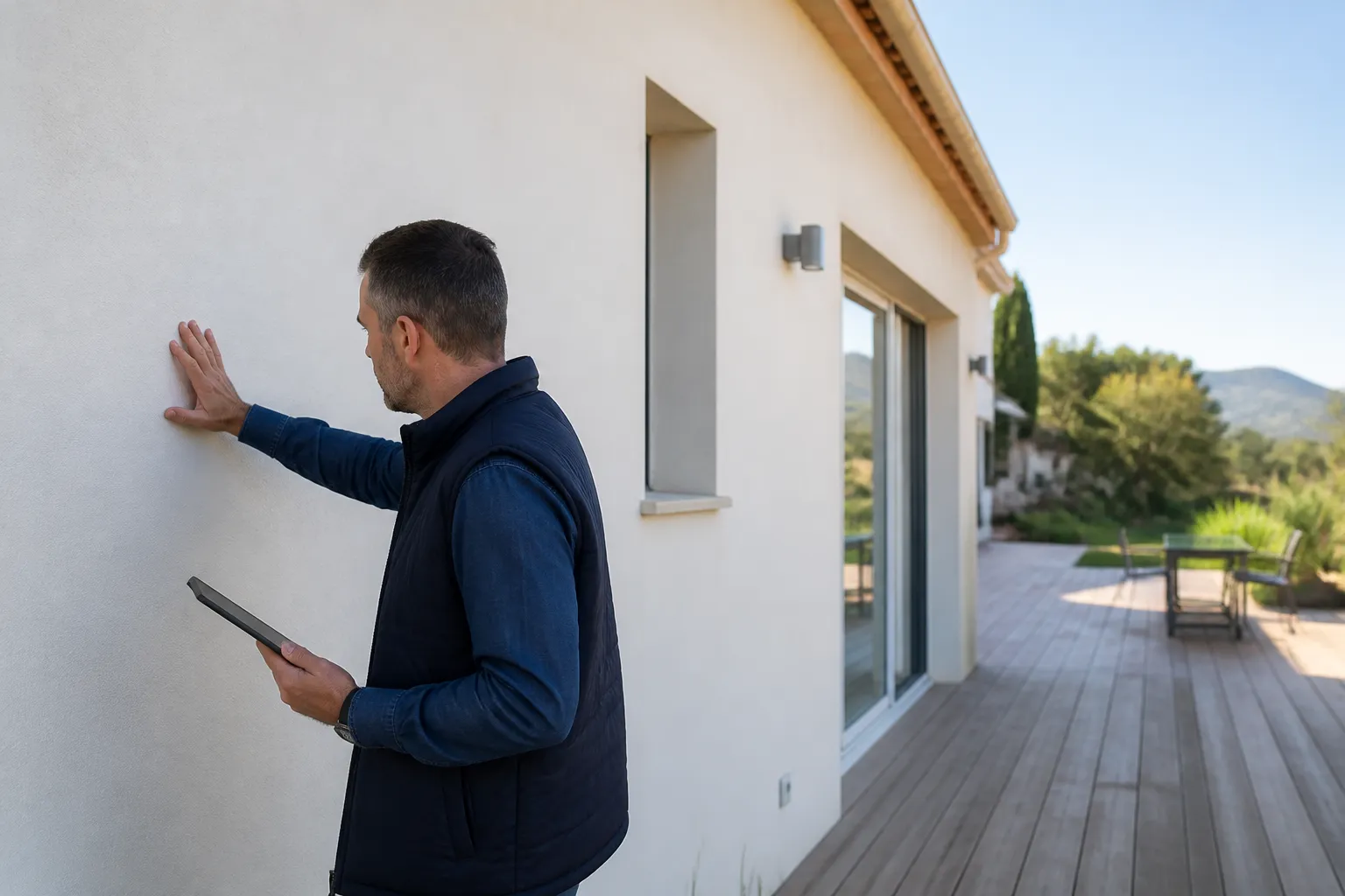 Villa en lotissement avec terrasse et fissures examinées par un expert