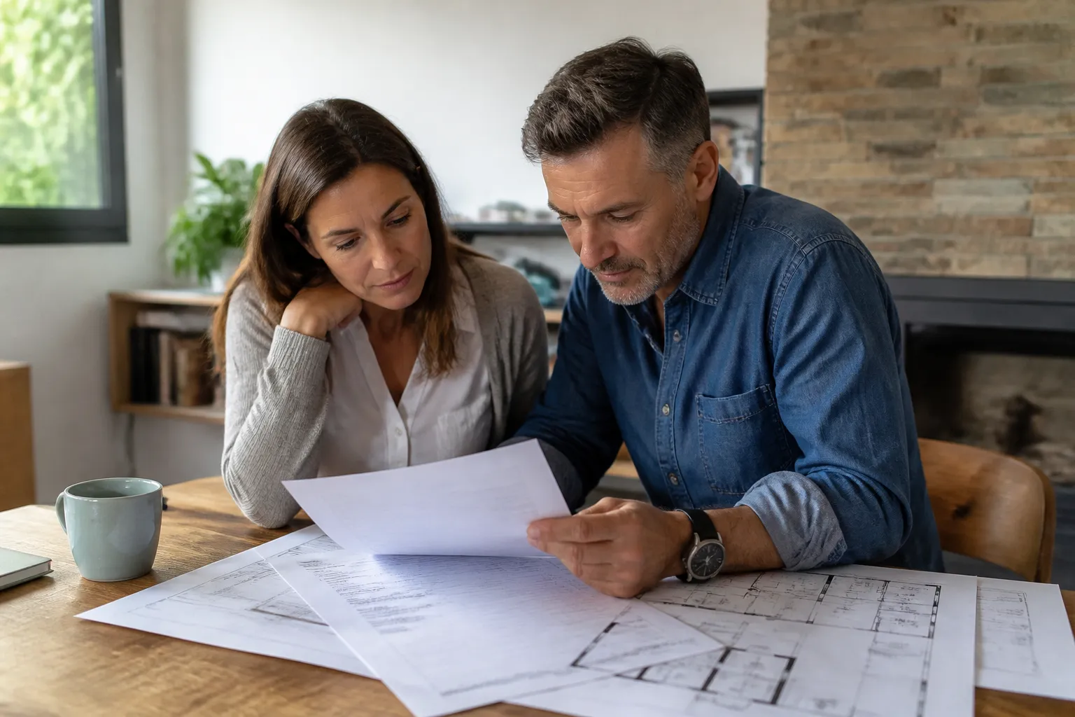 Acheteurs lisant un rapport d’expertise sur une table
