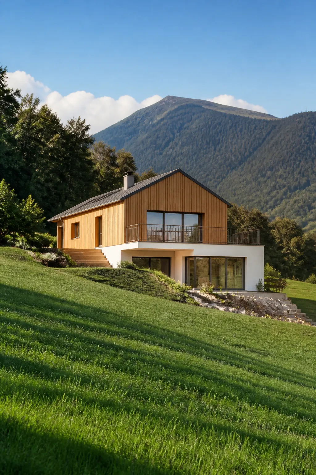 Maison individuelle sur un terrain en pente dans un village de montagne de Haute-Savoie