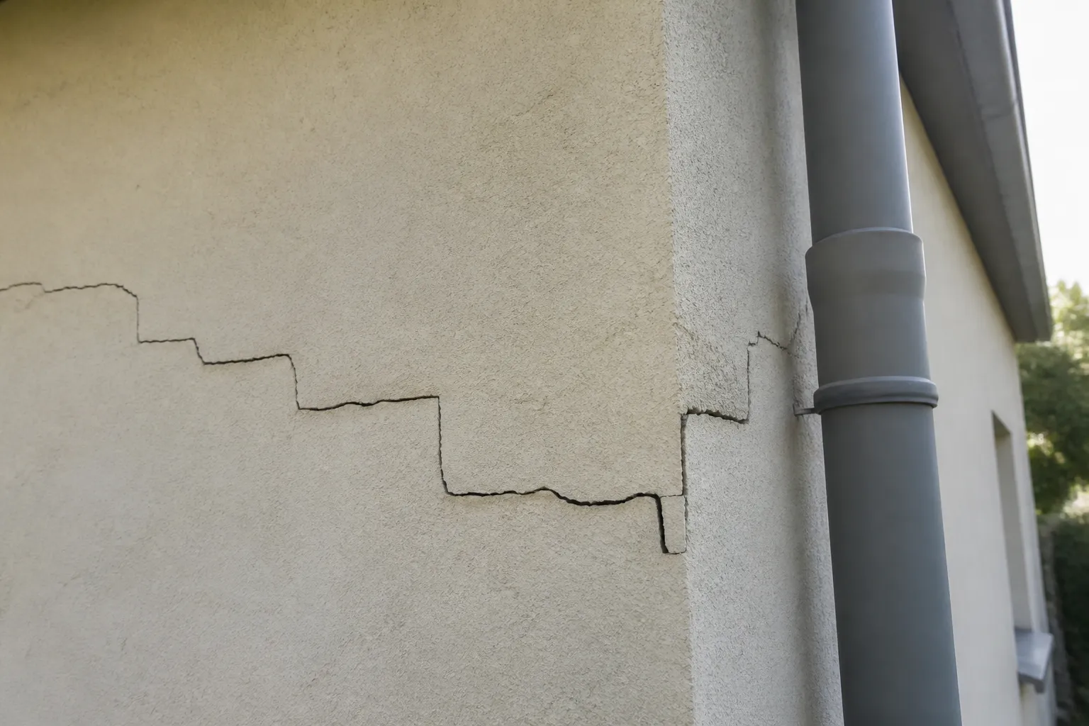 Fissure en escalier sur une façade enduite