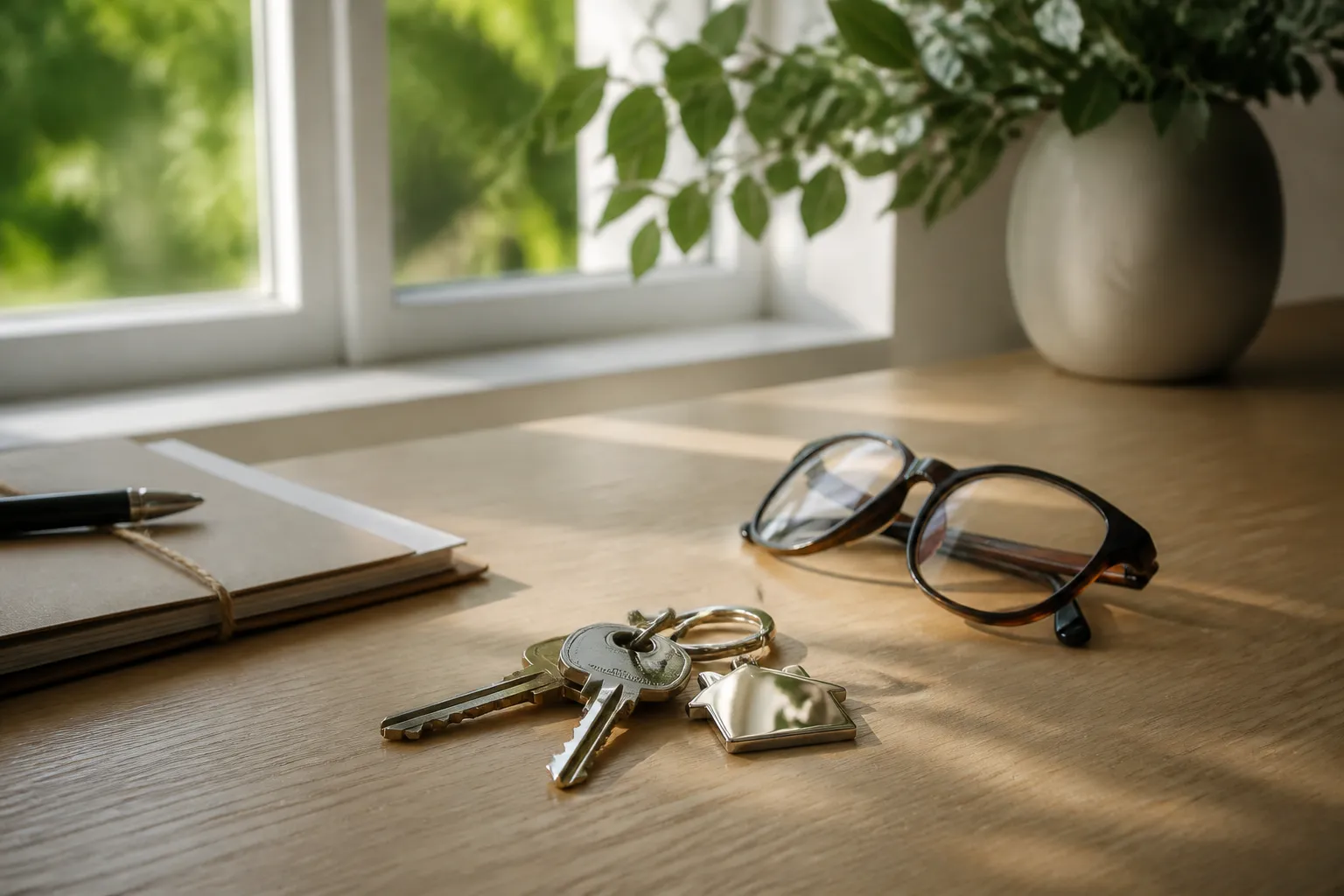 Rapport d’expertise relié et clés de maison posés sur une table
