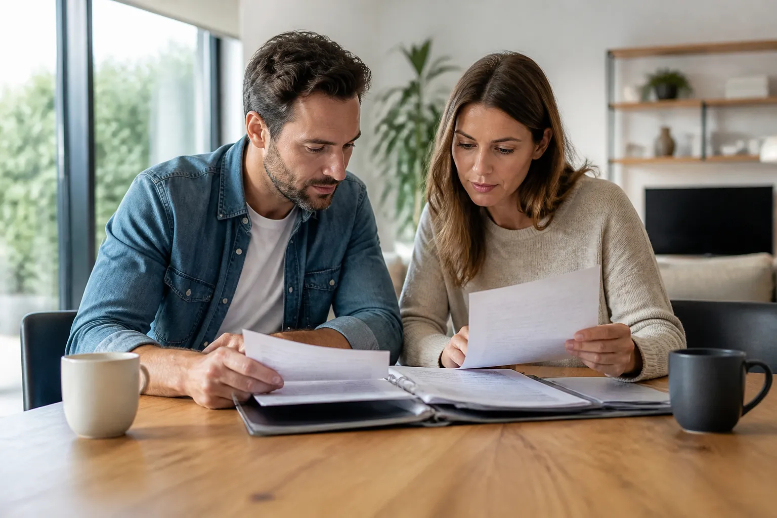 Acheteurs relisant un dossier de vente sur une table