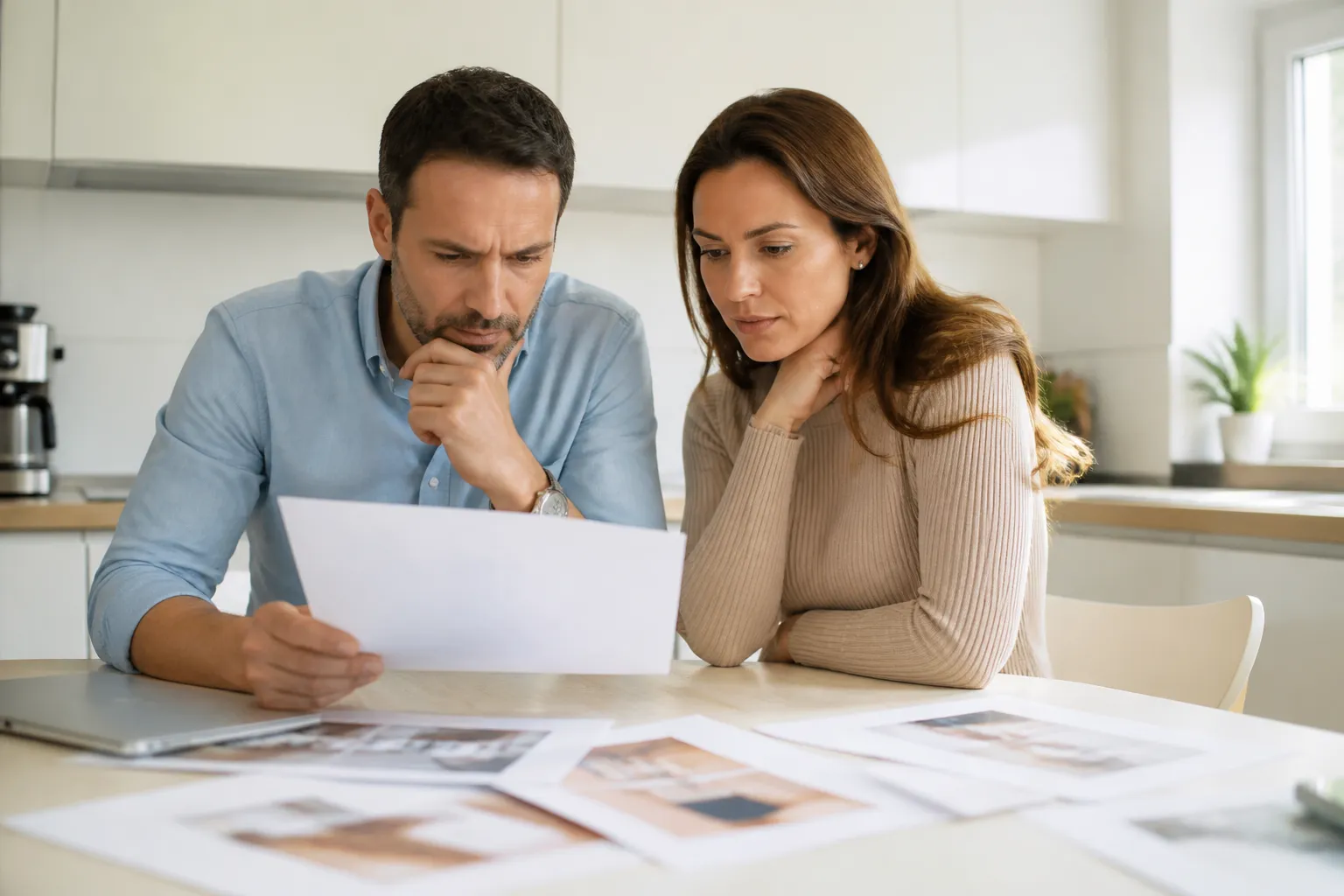 Acheteurs relisant un rapport d’expertise à une table