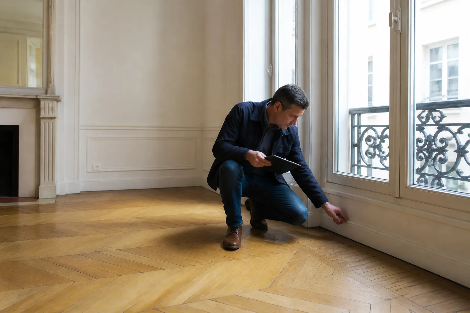 Salon d’un appartement ancien inspecté lors d’un bilan avant achat