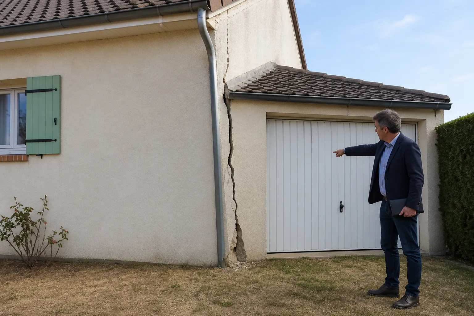 Pavillon avec fissure à la jonction d’un garage