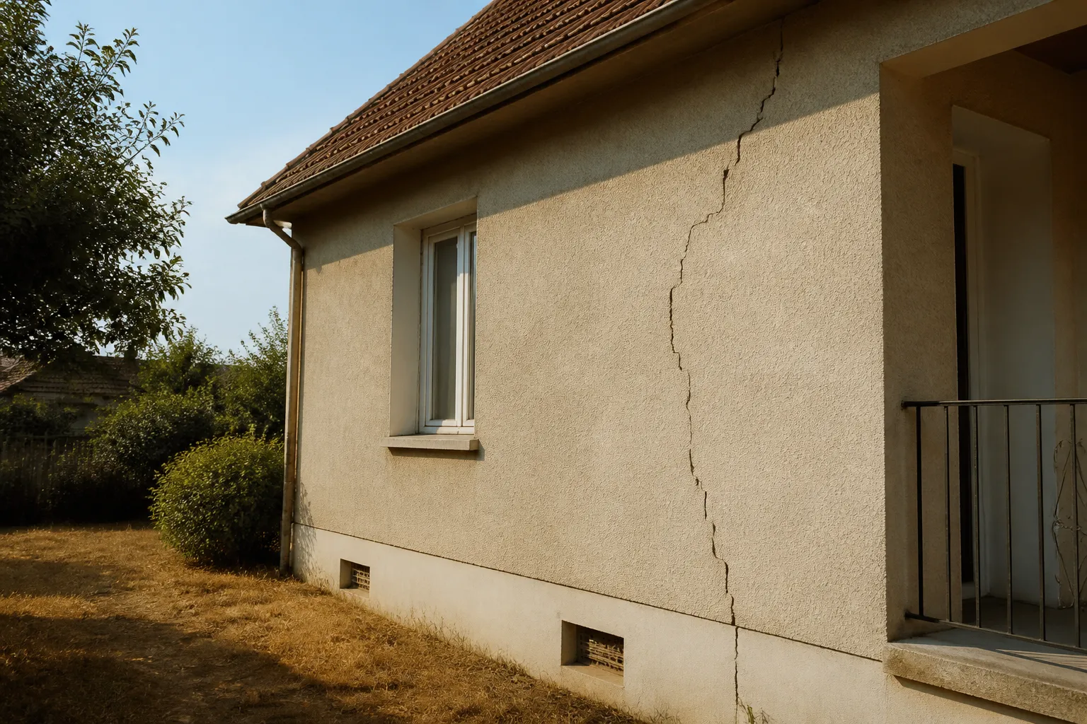 Pavillon des années 1980 présentant une fissure en façade