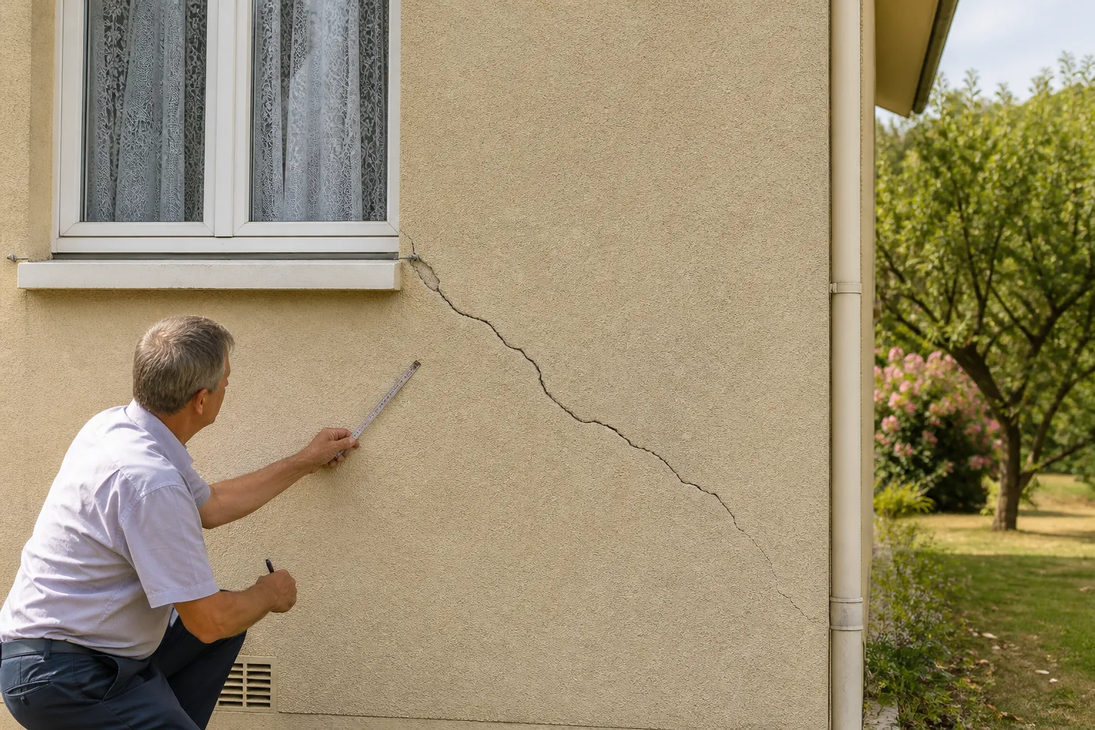 Pavillon de périphérie avec fissure en diagonale