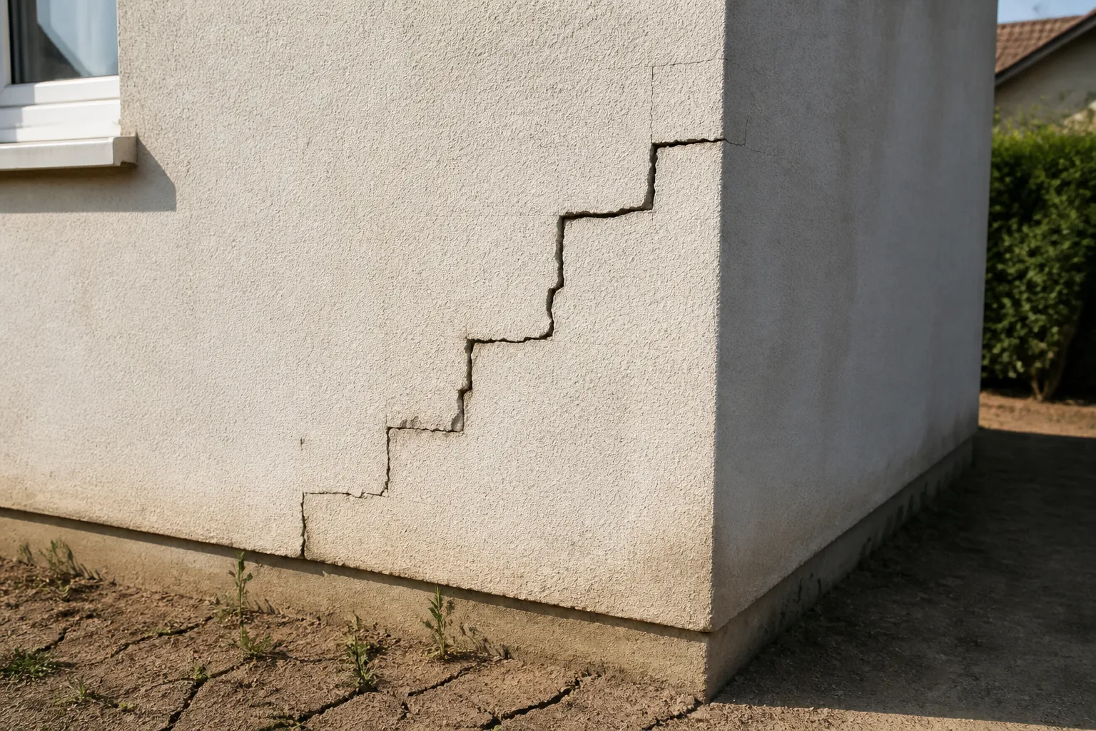 Fissure en escalier sur un pavillon en zone argileuse