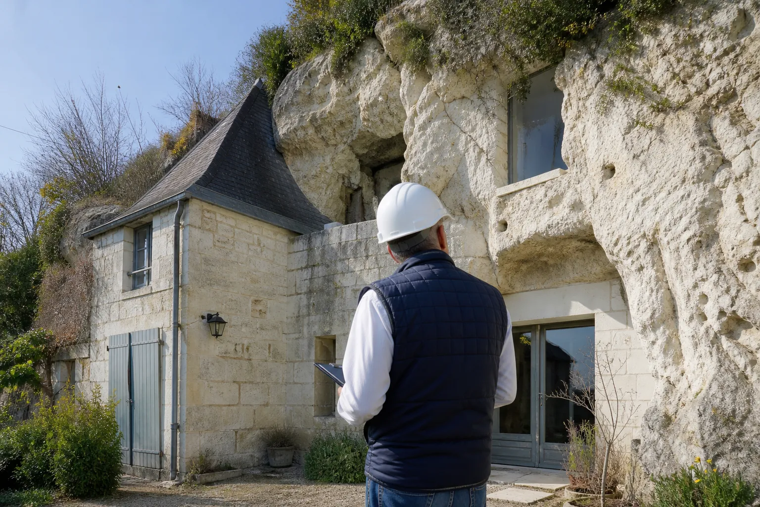 Maison adossée à un coteau calcaire dans la vallée du Loir