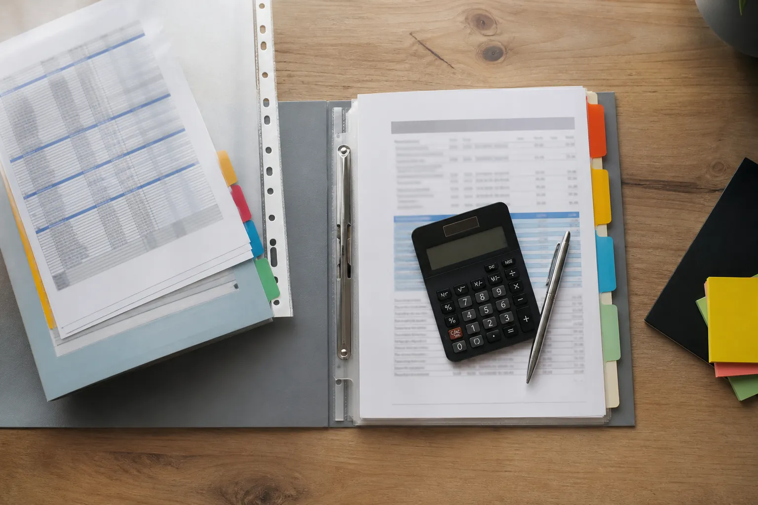 Dossier de financement organisé avec devis classés par priorité sur une table