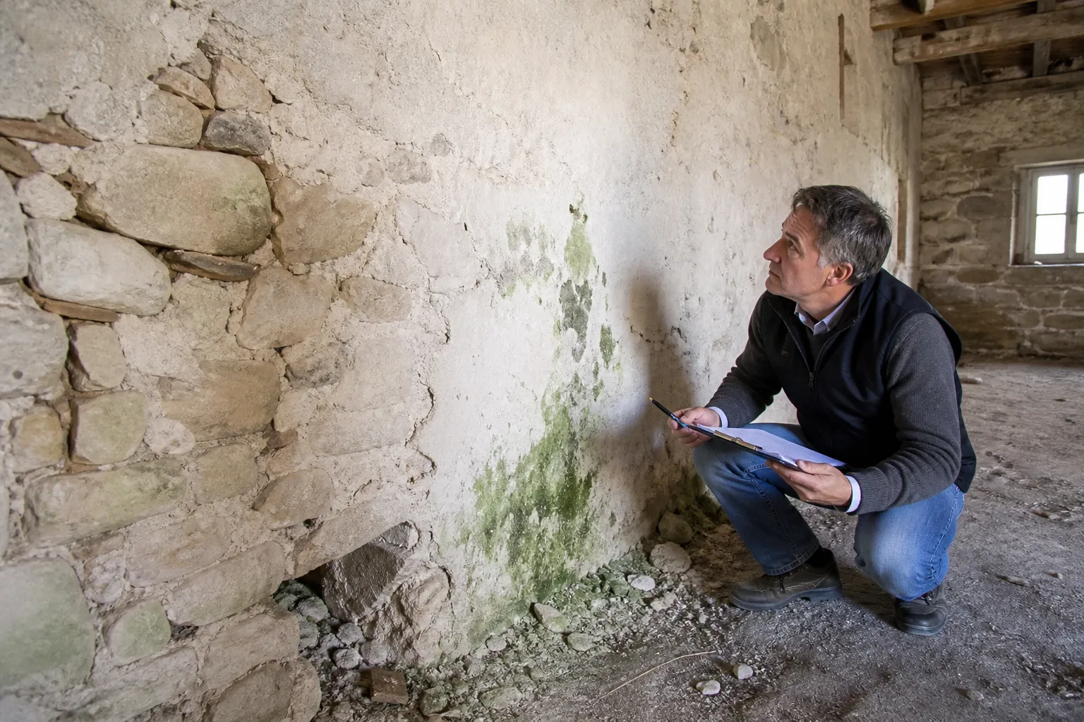Murs en moellons : humidité, enduits et fissures